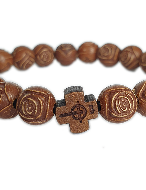 Bijbels Kruis met houten rozenkrans kralen armband