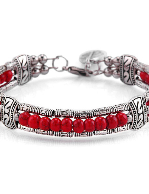 Tibetaans Bohemian Veer armband rood