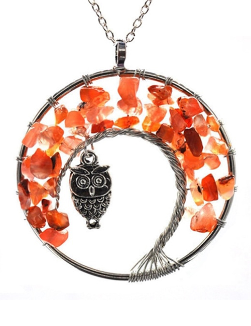 Rode Agaat Tree of Life Uil Wijsheid Ketting